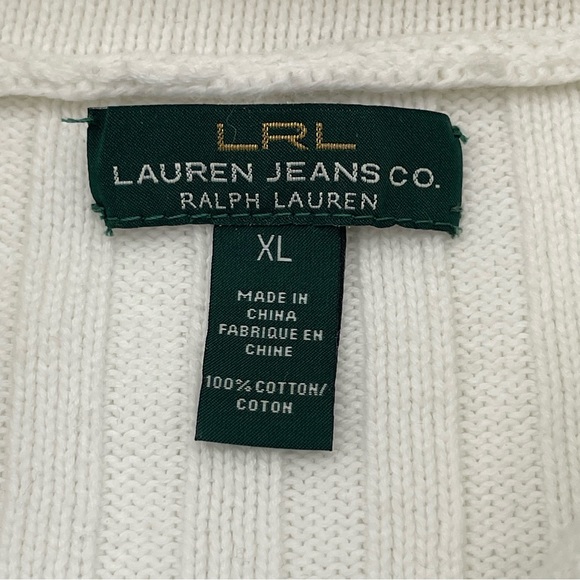 Lauren Ralph Lauren WhiteCotton Ribbed Button-Neck Sweater Womens XL Preppy - Picture 8 of 12